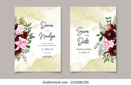 Wedding invitation floral with beautiful flower and leaves
