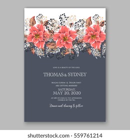 Wedding Invitation Floral Bridal Shower Invitation Wreath with pink flowers Anemone, Peony, wild privet berry,  vector floral illustration in vintage watercolor style