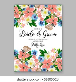 Wedding Invitation Floral Bridal Wreath with pink flowers Anemones, fir, pine branches, wild Privet Berry, vector floral illustration in vintage watercolor style