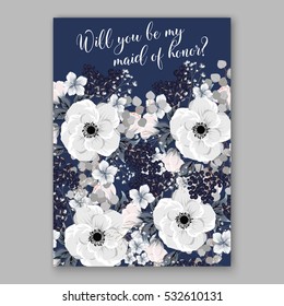 Wedding Invitation Floral Bridal Wreath with pink flowers Anemones, eucaliptus, Mistletoe, wild privet berry, currant berry vector floral illustration in vintage watercolor style