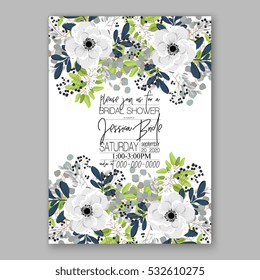 Wedding Invitation Floral Bridal Wreath with pink flowers Anemones, eucaliptus, Mistletoe, wild privet berry, currant berry vector floral illustration in vintage watercolor style