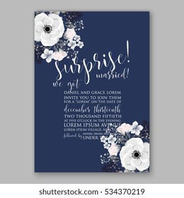 Wedding Invitation Floral Bridal Wreath with pink flowers Anemones, fir, pine branches, wild privet berry, currant berry vector floral illustration in vintage watercolor style