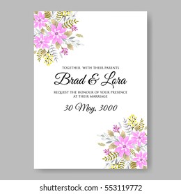 Wedding Invitation Floral Bridal Wreath with pink flowers Anemones, eucaliptus, Mistletoe, wild privet berry, currant berry vector floral illustration in vintage watercolor style
