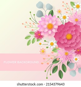 Wedding invitation floral card. Paper cut flowers for decor, realistic effect. Bright holiday design. with flowers paper cut