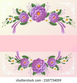 Wedding invitation floral card. Paper cut flowers for decor, realistic effect. Bright holiday design. with flowers paper cut