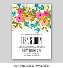 Wedding invitation floral card template