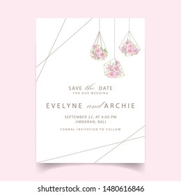 wedding invitation floral with carnations flower in terrarium