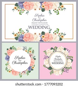 wedding Invitation with floral circulars frames vector illustration design