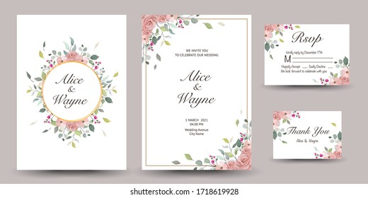 wedding invitation with floral design background.