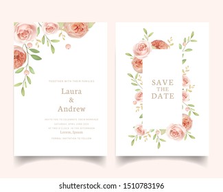 Wedding invitation with floral garden roses