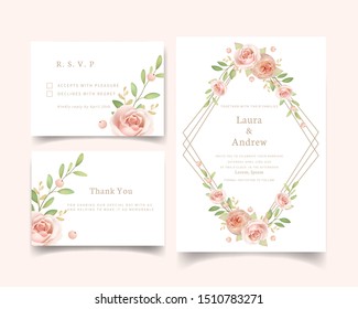 Wedding invitation with floral garden roses