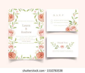 Wedding invitation with floral garden roses