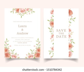 Wedding invitation with floral garden roses