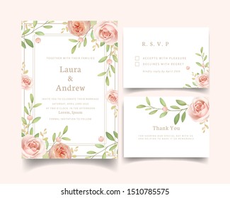 Wedding invitation with floral garden roses