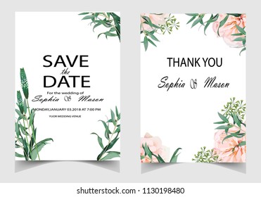 Wedding Invitation, floral invite thank you, rsvp modern card Design