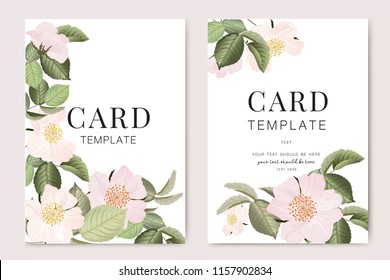 Wedding Invitation, floral invite thank you, rsvp modern card Design in pink rose with leaf branches decorative Vector elegant rustic template