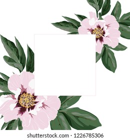 Wedding Invitation, floral invite thank you, rsvp modern card Design with pink peony flower and leaf greenery branches decorative. Elegant rustic template.