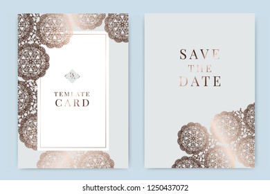 Wedding Invitation, floral invite thank you, rsvp modern card Design in Lace with metallic  decorative Vector elegant rustic template