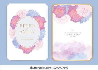 Wedding Invitation, floral invite thank you, rsvp modern card Design in pink rose decorative Vector elegant rustic template