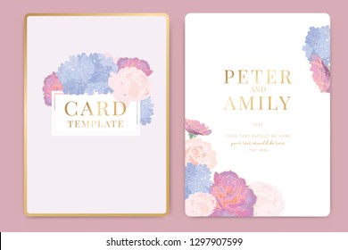 Wedding Invitation, floral invite thank you, rsvp modern card Design in pink rose decorative Vector elegant rustic template