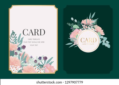 Wedding Invitation, floral invite thank you, rsvp modern card Design in pink rose with pastel berry and leaf greenery  branches decorative Vector elegant rustic template