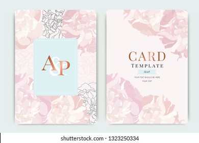 Wedding Invitation, floral invite thank you, rsvp modern card Design in pink rose with gold text and leaf greenery branches decorative Vector elegant rustic template