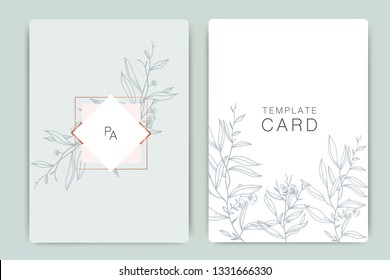 Wedding Invitation, floral invite thank you, rsvp modern card Design in leaf greenery  branches decorative Vector elegant rustic template