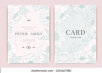 Wedding Invitation, floral invite thank you, rsvp modern card Design in white Peony with leaf greenery  branches decorative Vector elegant rustic template