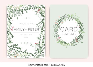 Wedding Invitation, floral invite thank you, rsvp modern card Design in summer  leaf greenery  branches decorative Vector elegant rustic template