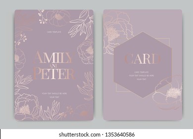 Wedding Invitation, floral invite thank you, rsvp modern card Design in white golden rose with  berry and leaf greenery  branches decorative Vector elegant rustic template