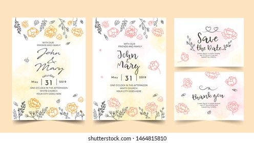 Wedding Invitation, floral invite thank you, rsvp modern card Design.Vector elegant watercolor rustic template