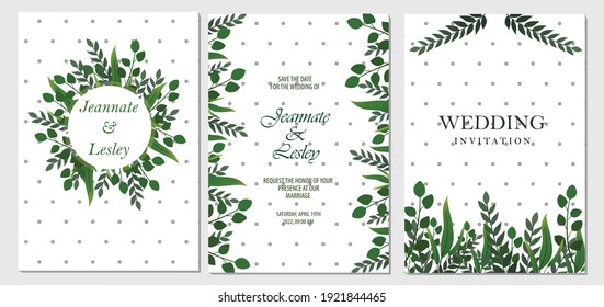 Wedding invitation floral invite thank you card modern design green tropical leaf, vector elegant watercolor template