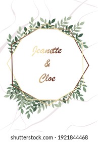 Wedding invitation floral invite thank you card modern design green tropical leaf, vector elegant watercolor template