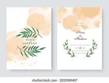 Wedding Invitation, floral invite thank you, rsvp modern card Design in golden rose leaf greenery branches decorative Vector elegant rustic template