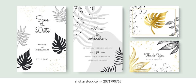 Wedding Invitation, floral invite thank you, rsvp modern card Design in white flower with leaf greenery branches decorative Vector elegant rustic template 
