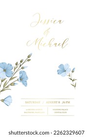 Wedding invitation. Floral linen hand-drawn illustration.