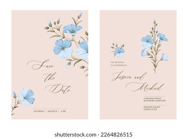 Wedding invitation. Floral linen hand-drawn illustration.