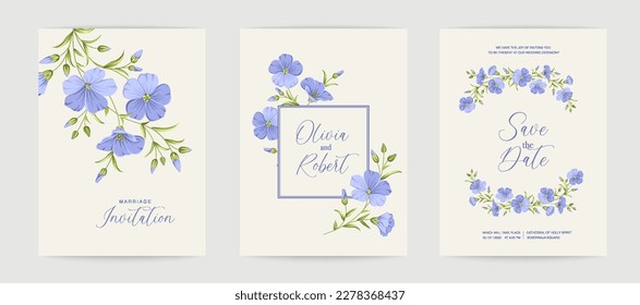 Wedding invitation. Floral linen hand-drawn illustration.