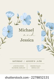 Wedding invitation. Floral linen hand-drawn illustration.