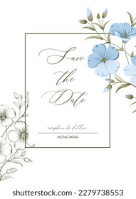 Wedding invitation. Floral linen hand-drawn illustration.