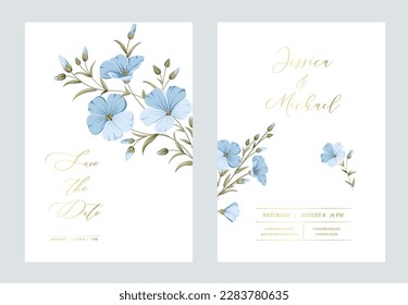 Invitación a la boda. Ilustración de lino floral dibujada a mano.