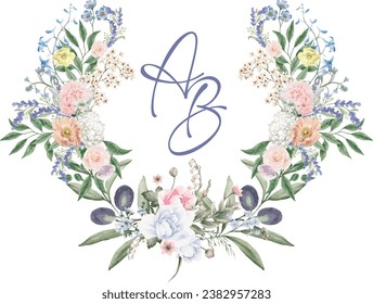 Wedding invitation floral Monogram design, Initial, Logo Design.