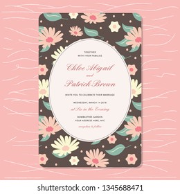 wedding invitation with floral pattern background