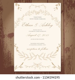 wedding invitation with floral pattern frame