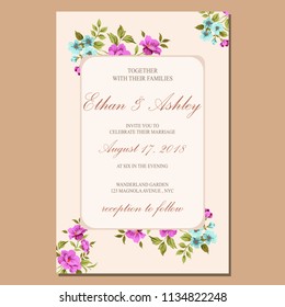 wedding invitation with floral pattern frame