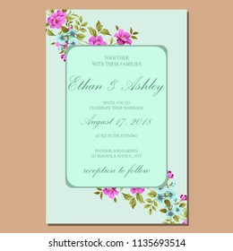wedding invitation with floral pattern frame