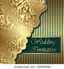 Wedding invitation with floral pattern. Striped background    