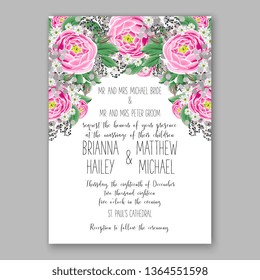 Wedding invitation floral peony rose hibiscus vector template card