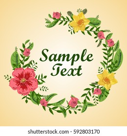 Wedding Invitation Floral with pink flowers Hibiscus Lily, fir, pine branches, wild Privet Berry, vector floral illustration in watercolor style