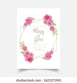 Wedding invitation with floral pink rose flowers
